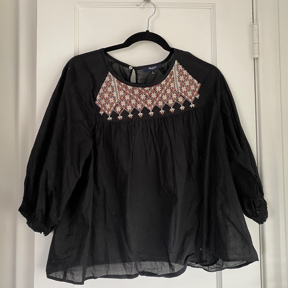 Madewell Black Embroidered blouse L/S